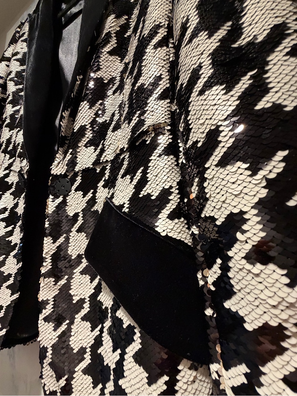 Jovani Black & White Sequined Houndstooth Blazer - Picture 5 of 10
